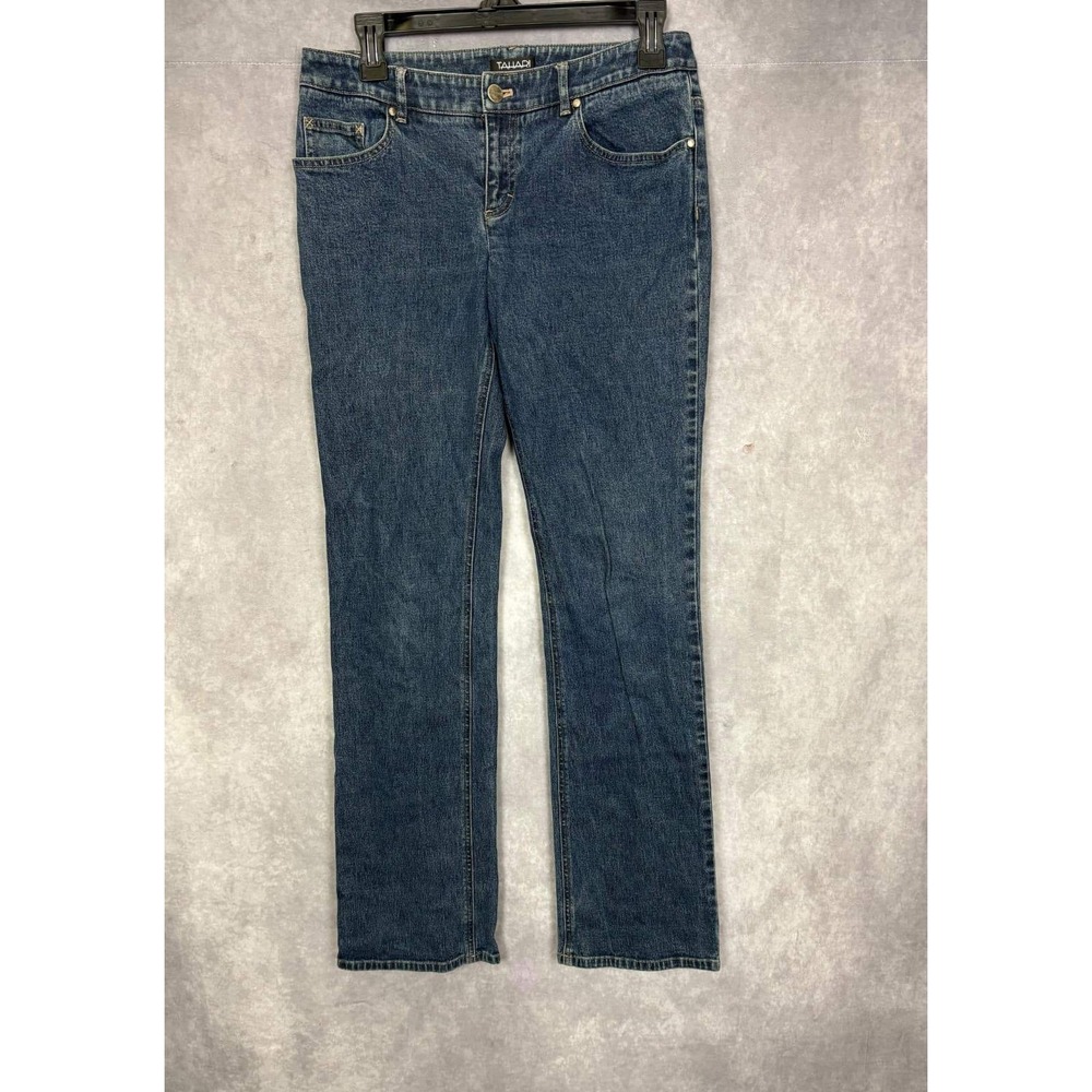 Tahari Blue Medium Wash Straight Leg Stretch Denim Jeans Womens Size 4